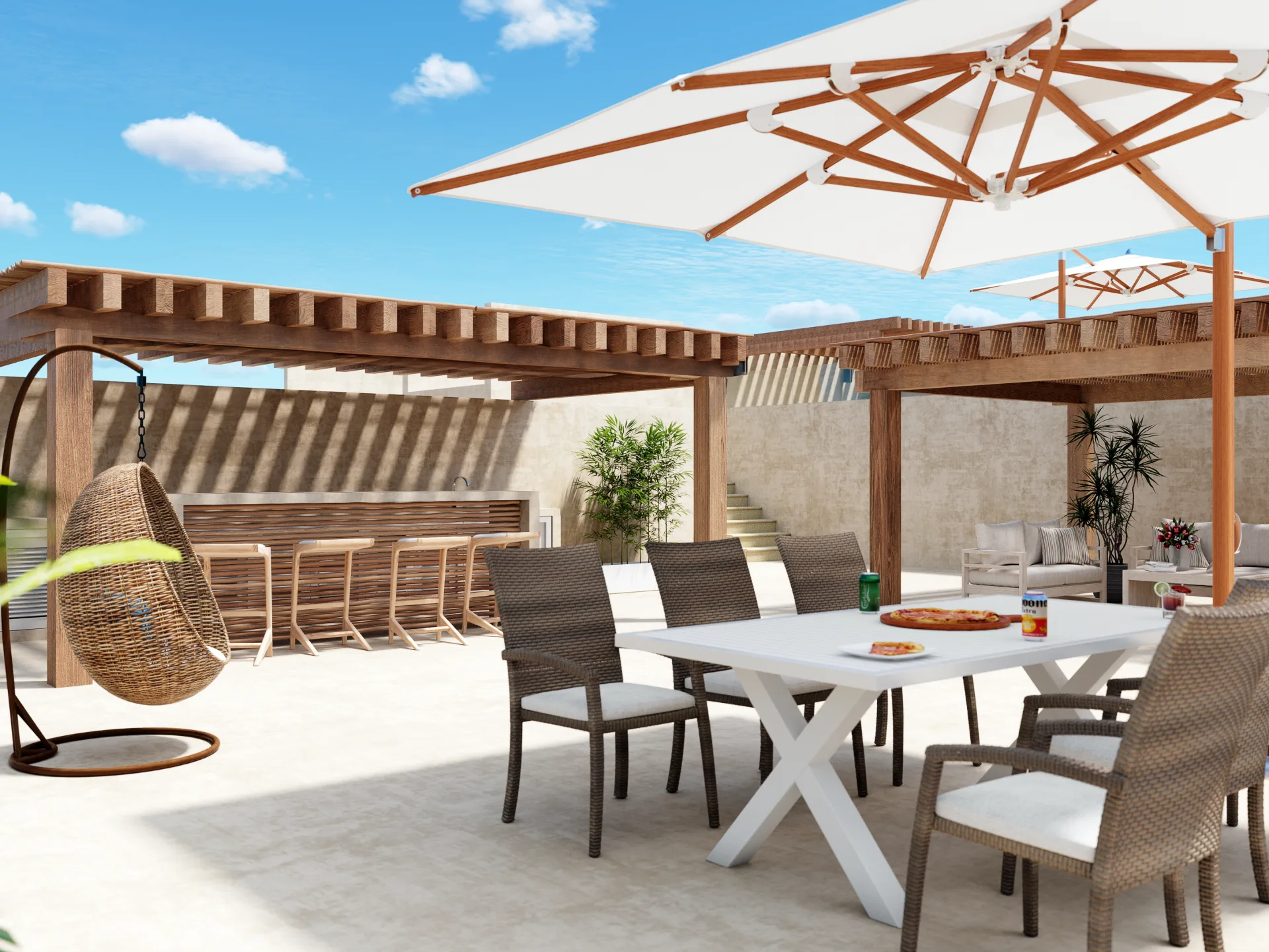 Hana Ni - terraza rooftop con camastros