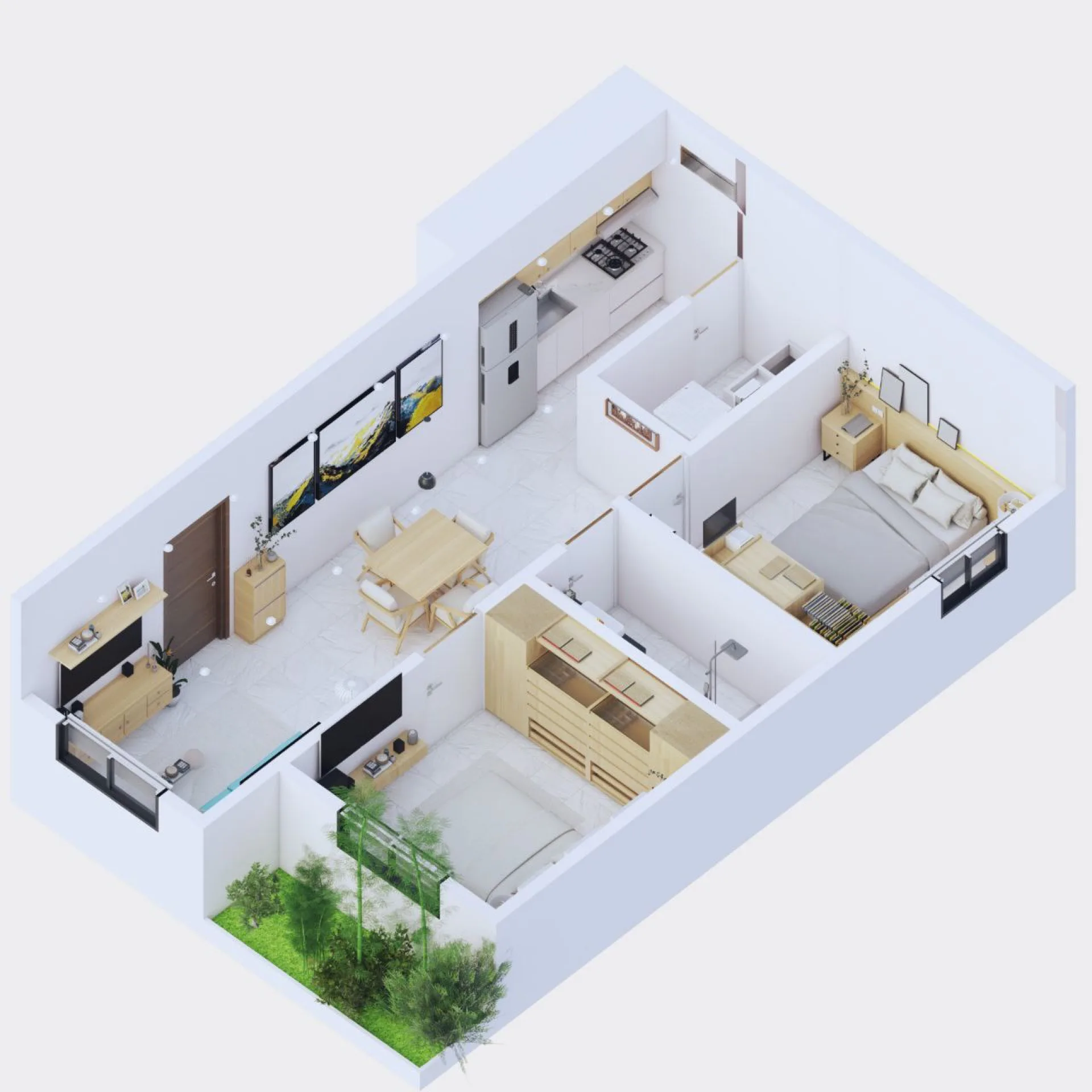 Sendas Vallarta - planta arquitectónica 3D del departamento