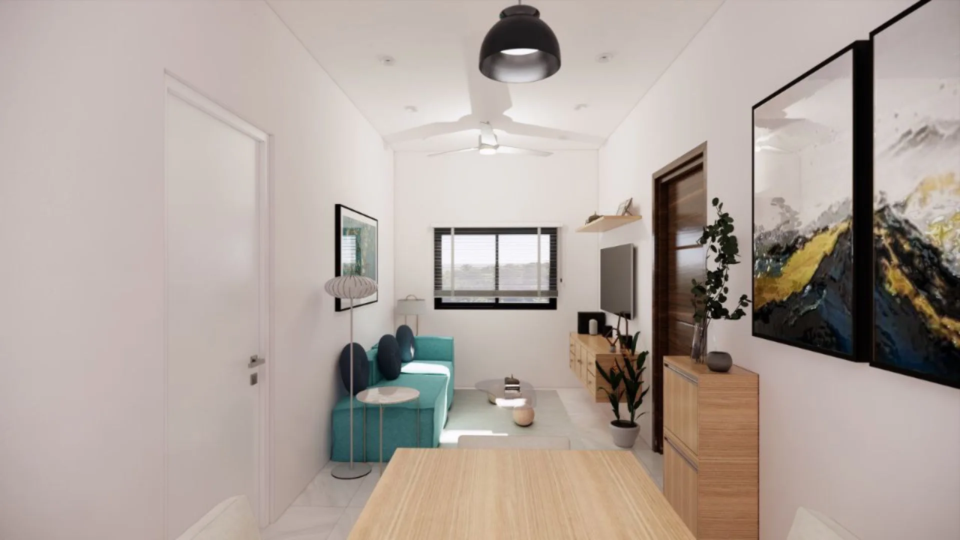 Sendas Vallarta - render de sala y comedor